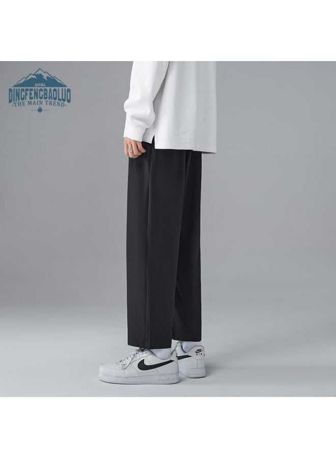 Dingfengbaoluo Men's Pants, Versatile Loose Straight-leg Ice Silk Trousers For Spring And Autumn, Casual Sports Pants, Style 1216, Black, XL - Image 5