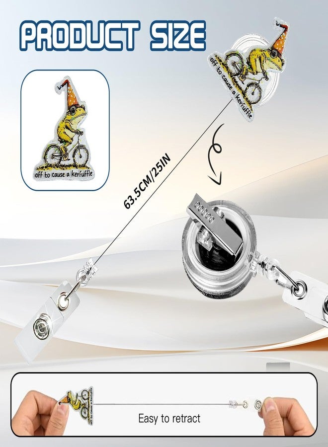 TNDCKP Nurse Badge Reel Retractable ID Badge Holder with 360 Swivel Alligator Clip - Funny Frog on Bike Quote “Off to Cause a Kerfuffle” for RN LPN CNA MA, Nursing Students - Image 3