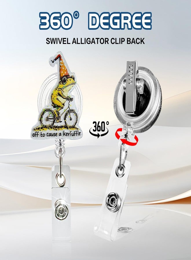 TNDCKP Nurse Badge Reel Retractable ID Badge Holder with 360 Swivel Alligator Clip - Funny Frog on Bike Quote “Off to Cause a Kerfuffle” for RN LPN CNA MA, Nursing Students - Image 2