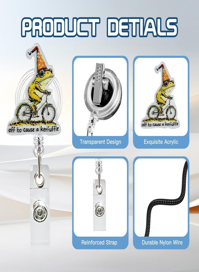 TNDCKP Nurse Badge Reel Retractable ID Badge Holder with 360 Swivel Alligator Clip - Funny Frog on Bike Quote “Off to Cause a Kerfuffle” for RN LPN CNA MA, Nursing Students - Image 4