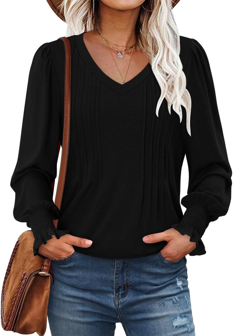 ROSELINLIN Womens Tunic Top Loose Fit Long Sleeve Boho Shirts Black L - Image 4