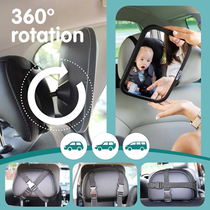Onco Baby Car Mirror Set – Rearward & Forward-Facing Mirror, 100% Shatterproof & Shakeproof, Clear Wide View with 360° Rotation & Clip-On Design, Travel Essentials for Newborns & Babies - Image 4