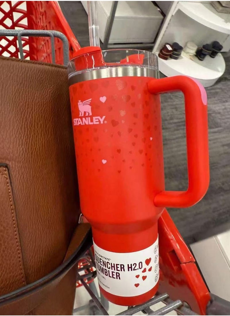 Stanley - Stanley Stainless Steel Tumbler - Vacuum Insulated Water Bottle for Home, Office or Car Reusable Cup with Straw Leak Resistant Flip Cold for 12 Hours or Iced for 2 Days, 40oz，Couple water cup, Valentine's Day gift，Red style - Image 1