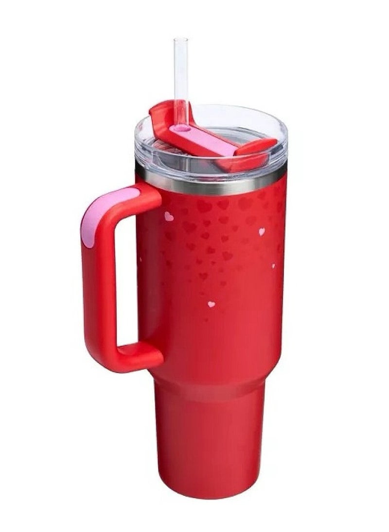 Stanley - Stanley Stainless Steel Tumbler - Vacuum Insulated Water Bottle for Home, Office or Car Reusable Cup with Straw Leak Resistant Flip Cold for 12 Hours or Iced for 2 Days, 40oz，Couple water cup, Valentine's Day gift，Red style - Image 1