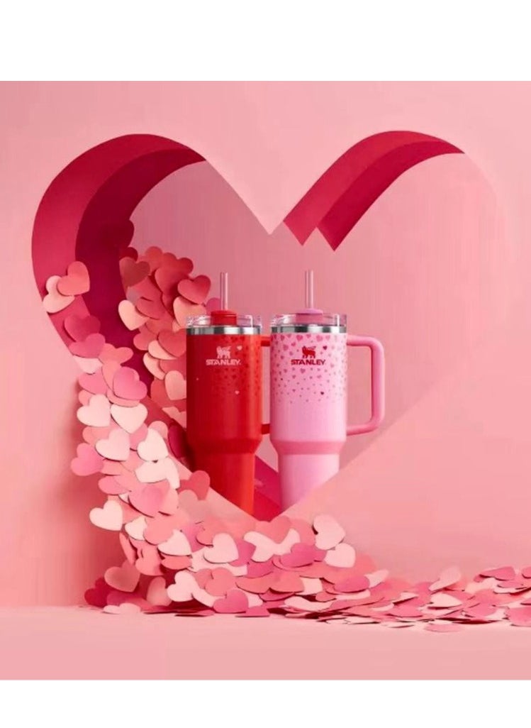 Stanley - Stanley Stainless Steel Tumbler - Vacuum Insulated Water Bottle for Home, Office or Car Reusable Cup with Straw Leak Resistant Flip Cold for 12 Hours or Iced for 2 Days, 40oz，Couple water cup, Valentine's Day gift，Red style - Image 1