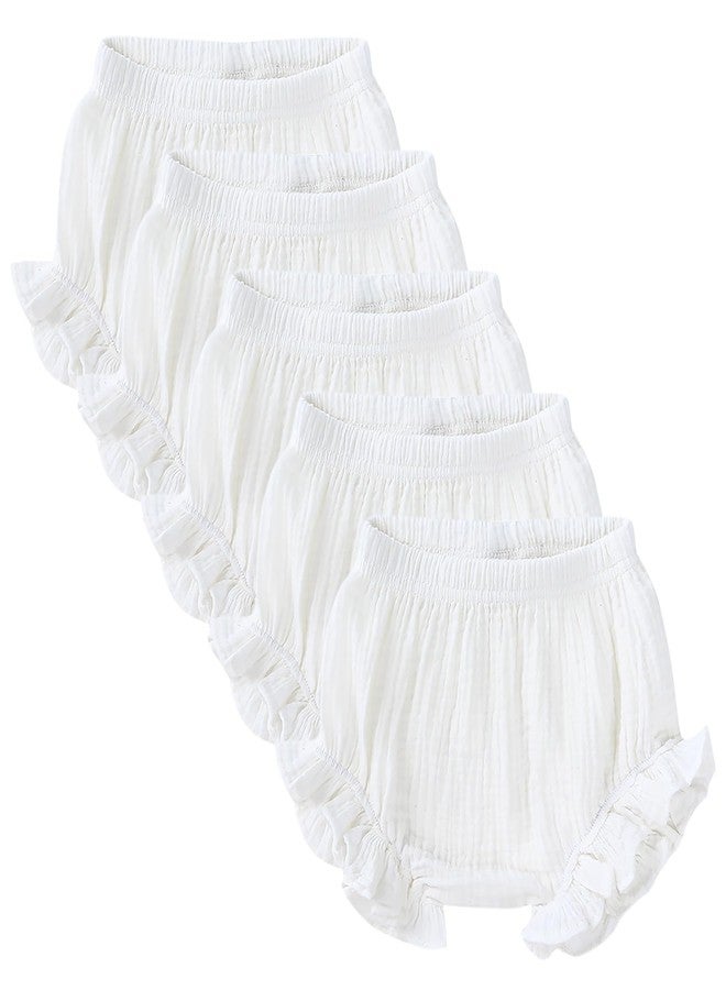 Poocen 5pcs Toddler Baby Girls Boy White Ruffled Bloomers Diaper Cover Cotton Linen Bloomer Shorts Underwear - Image 1