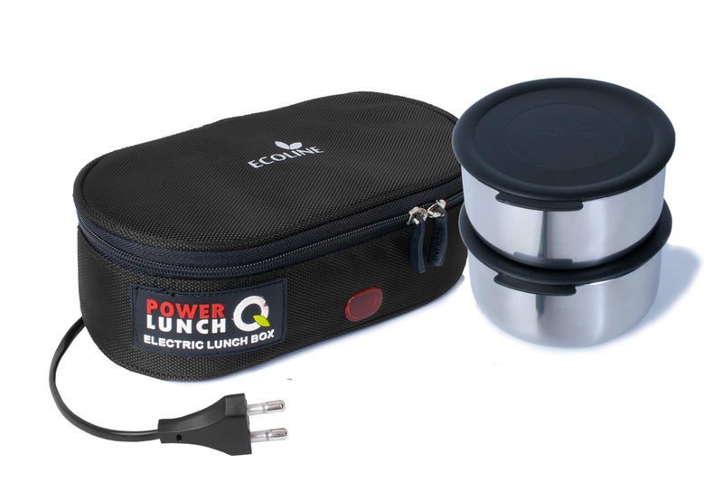Ecoline Q2 Electric Power Fabric 800ml Lunch Box with 2 Stainless Steel Containers 400ml (Black) - Image 1