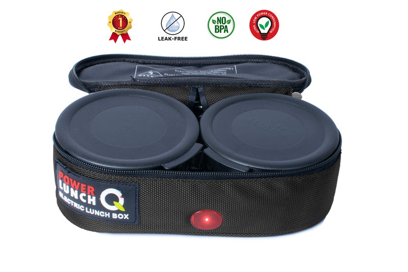 Ecoline Q2 Electric Power Fabric 800ml Lunch Box with 2 Stainless Steel Containers 400ml (Black) - Image 3
