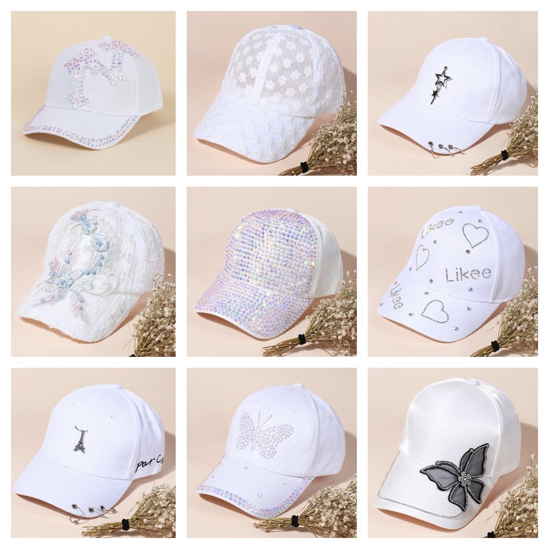 New Men'S And Women'S Simple Cotton Hat Flower Metal Decoration Diamond Baseball Cap - Image 2