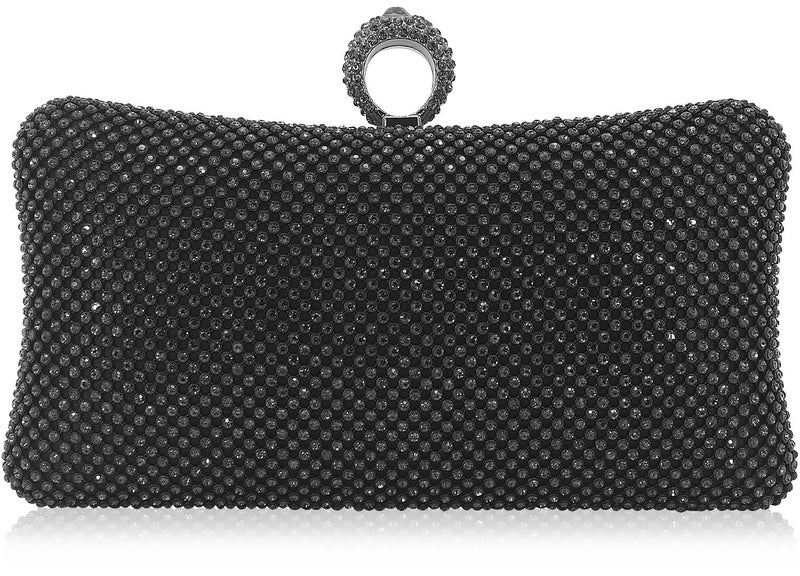 Dexmay Rhinestone Crystal Ring Clutch Purse Luxury Evening Bag for Bridal Wedding Party Pewter