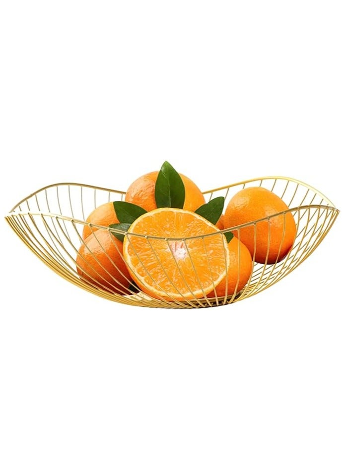 2 PCS Short Curved-Edge Modern Creative Stylish Single Tier Dish,Metal Iron Wire Fruit Vegetables Bread Decorative Stand Serving Bowls Basket Holder, Gold  - Image 2
