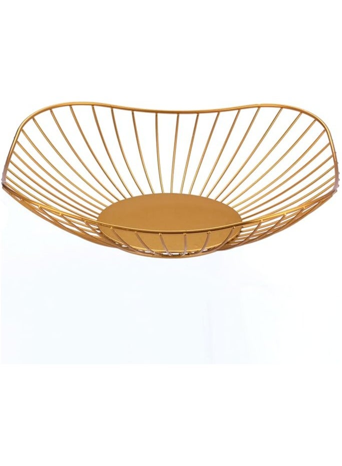 2 PCS Short Curved-Edge Modern Creative Stylish Single Tier Dish,Metal Iron Wire Fruit Vegetables Bread Decorative Stand Serving Bowls Basket Holder, Gold  - Image 5
