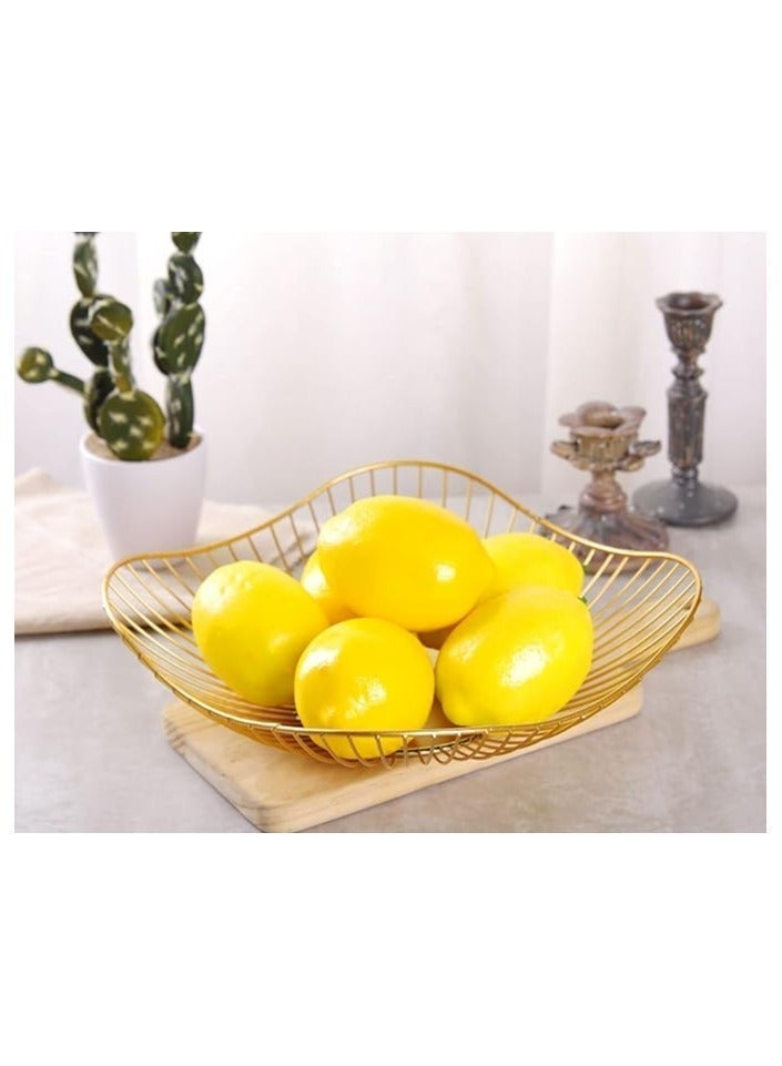 قطعتان من الأطباق ذات الطبقة الواحدة ذات الحواف المنحنية القصيرة، بتصميم عصري مبتكر وأنيق، حامل سلة تقديم الخضروات والفواكه والخبز من سلك معدني من الحديد، باللون الذهبي - Image 1