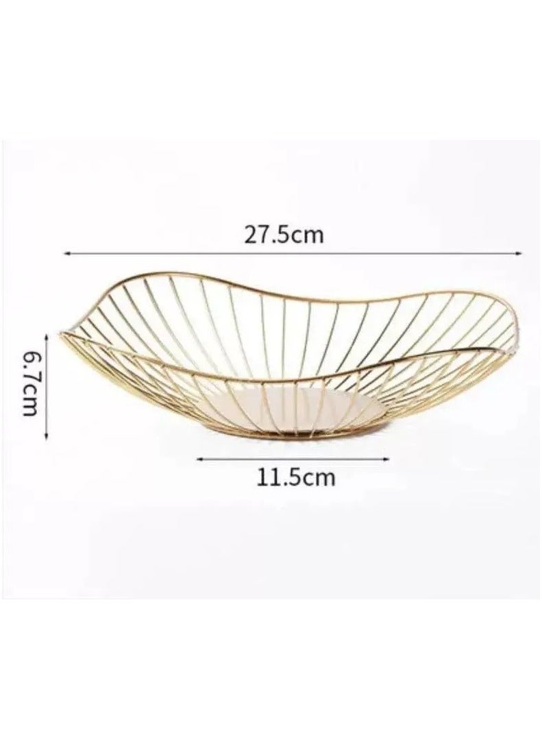 قطعتان من الأطباق ذات الطبقة الواحدة ذات الحواف المنحنية القصيرة، بتصميم عصري مبتكر وأنيق، حامل سلة تقديم الخضروات والفواكه والخبز من سلك معدني من الحديد، باللون الذهبي - Image 4