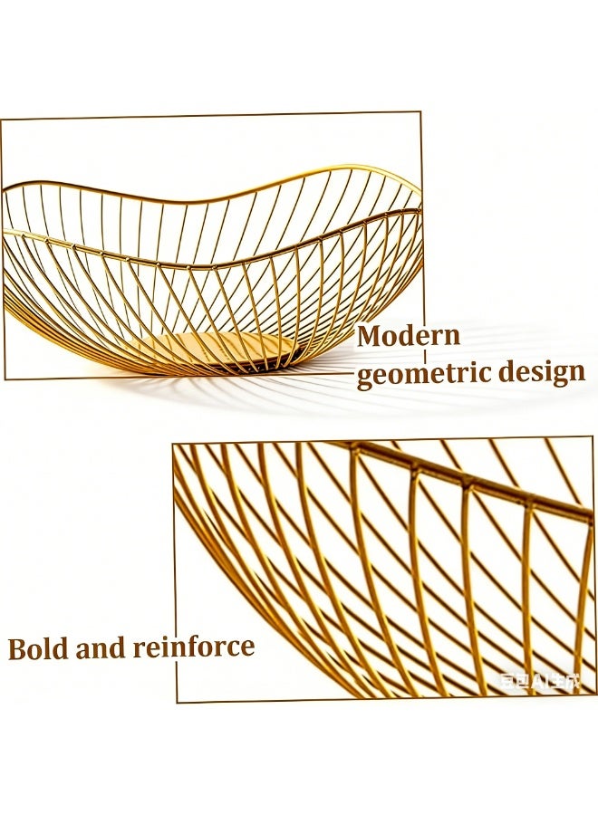 2-Pack Modern Gold Wire Fruit Bowls - Decorative Metal Bread Basket & Vegetable Storage - Elegant Wave Edge Serving Dish for Kitchen Counter, Dining Table, Party - Image 4