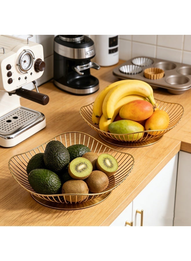 2-Pack Modern Gold Wire Fruit Bowls - Decorative Metal Bread Basket & Vegetable Storage - Elegant Wave Edge Serving Dish for Kitchen Counter, Dining Table, Party - Image 2