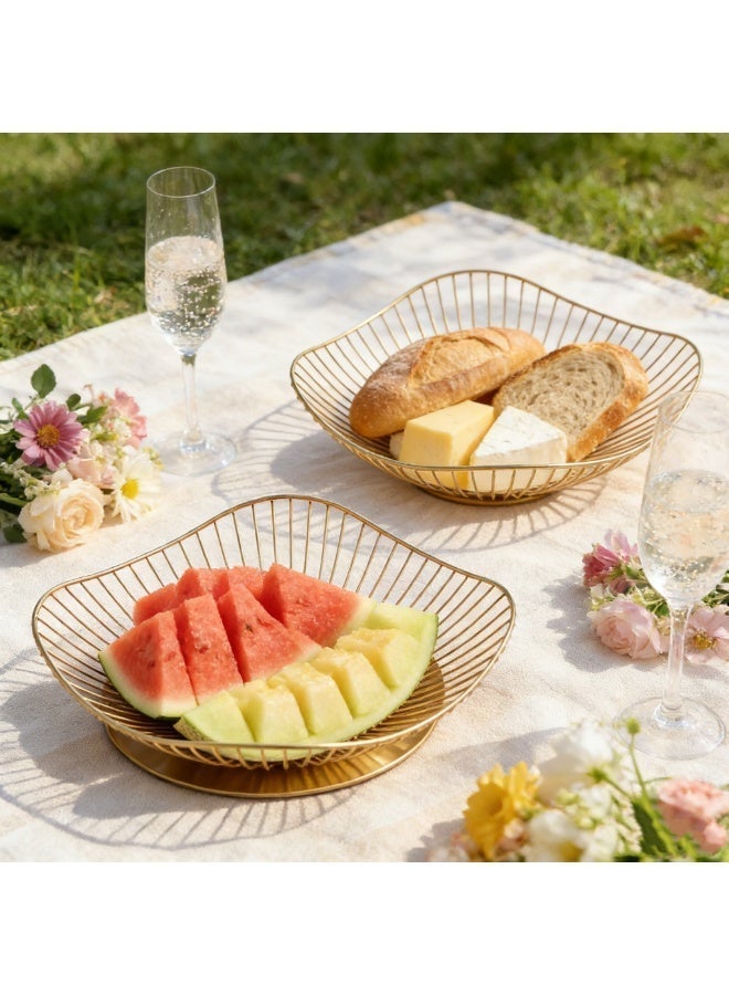 2-Pack Modern Gold Wire Fruit Bowls - Decorative Metal Bread Basket & Vegetable Storage - Elegant Wave Edge Serving Dish for Kitchen Counter, Dining Table, Party - Image 3