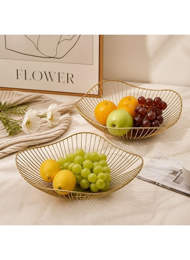 2-Pack Modern Gold Wire Fruit Bowls - Decorative Metal Bread Basket & Vegetable Storage - Elegant Wave Edge Serving Dish for Kitchen Counter, Dining Table, Party - Image 2