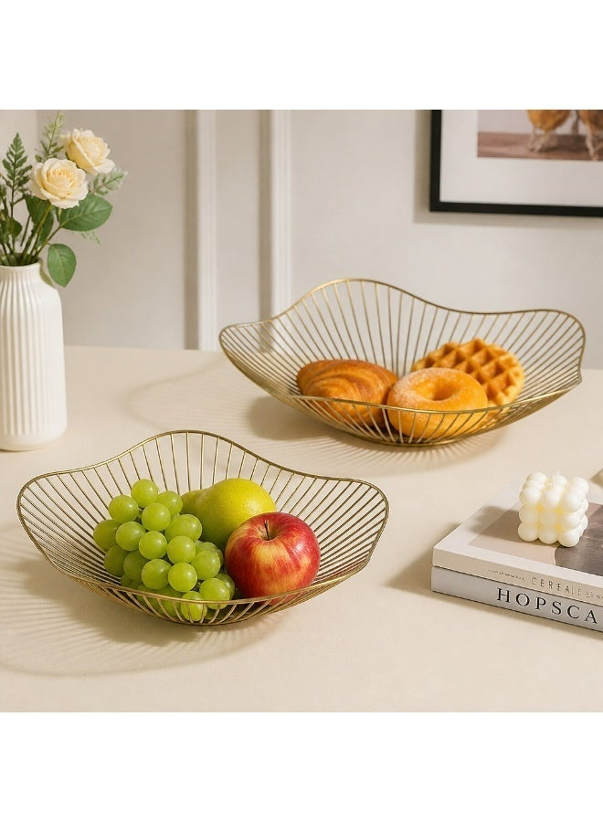2-Pack Modern Gold Wire Fruit Bowls - Decorative Metal Bread Basket & Vegetable Storage - Elegant Wave Edge Serving Dish for Kitchen Counter, Dining Table, Party - Image 3