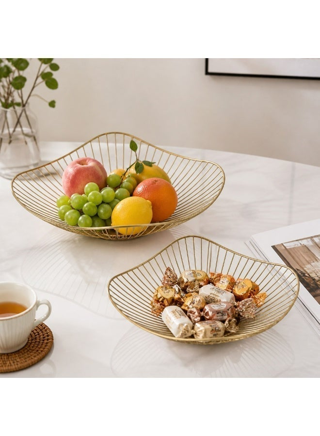 2-Pack Modern Gold Wire Fruit Bowls - Decorative Metal Bread Basket & Vegetable Storage - Elegant Wave Edge Serving Dish for Kitchen Counter, Dining Table, Party - Image 4