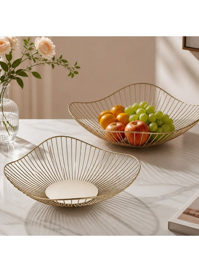 2-Pack Modern Gold Wire Fruit Bowls - Decorative Metal Bread Basket & Vegetable Storage - Elegant Wave Edge Serving Dish for Kitchen Counter, Dining Table, Party - Image 5