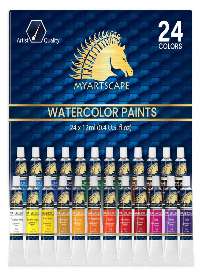 MyArtscape Watercolor Paint Set - 24 x 12ml Tubes - Lightfast - Vibrant Colors - Excellent Transparency - Kit for Vivid Watercolors Painting - Professional Artist Paint Supplies - Image 1