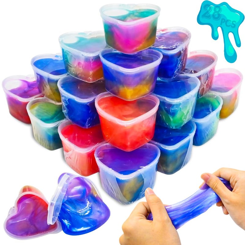 LUKBERA 28 Pack Galaxy Slimes Set, Heart Slime Stress Relief for Kids Boys Girls Valentines Day Classroom School Exchange Birthday Gifts Game Prizes - Image 1