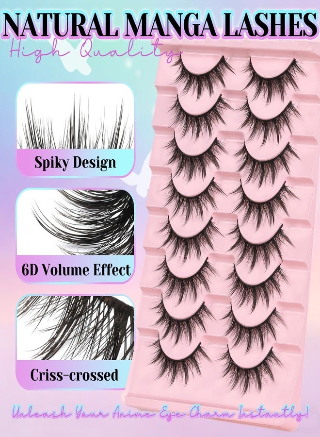 Losha Lashes Fluffy Manga Lashes Spiky Anime False Eyelashes 8 Pairs Natural Eye Lashes 6D Asian Fake Eyelashes Pack Soft Reusable Faux Mink Lashes (Manga) - Image 4