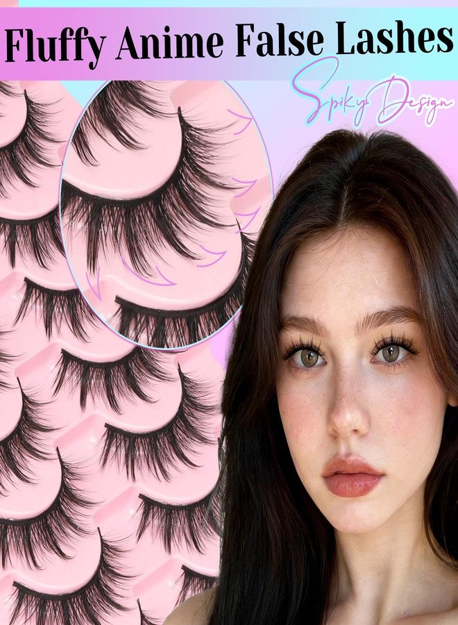 Losha Lashes Fluffy Manga Lashes Spiky Anime False Eyelashes 8 Pairs Natural Eye Lashes 6D Asian Fake Eyelashes Pack Soft Reusable Faux Mink Lashes (Manga) - Image 3