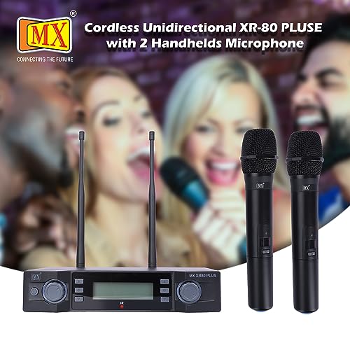MX Wireless Microphone System Two Handheld Cordless Mic and Dual Channel Receiver 100 Feet Distance Cover (100 Each Channels) for Karaoke Singing PartyDJWeddingSchool Presentation - Image 2