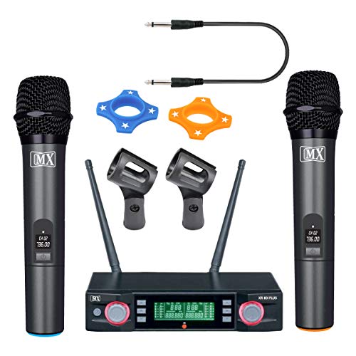 MX Wireless Microphone System Two Handheld Cordless Mic and Dual Channel Receiver 100 Feet Distance Cover (100 Each Channels) for Karaoke Singing PartyDJWeddingSchool Presentation - Image 1