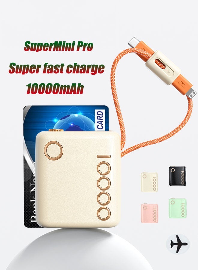Kelesa 10000mAh Power Bank，SuperMini Portable Charger ,22.5W fast charging, USB and Type-C  Input & Output，With dual data cables (L&C)for iPhone17/16/15/14 Series, Samsung, Huawei, Xiaomi, Redmi, Vivo, Oppo, iPad, Apple Watch，Beige. - Image 1