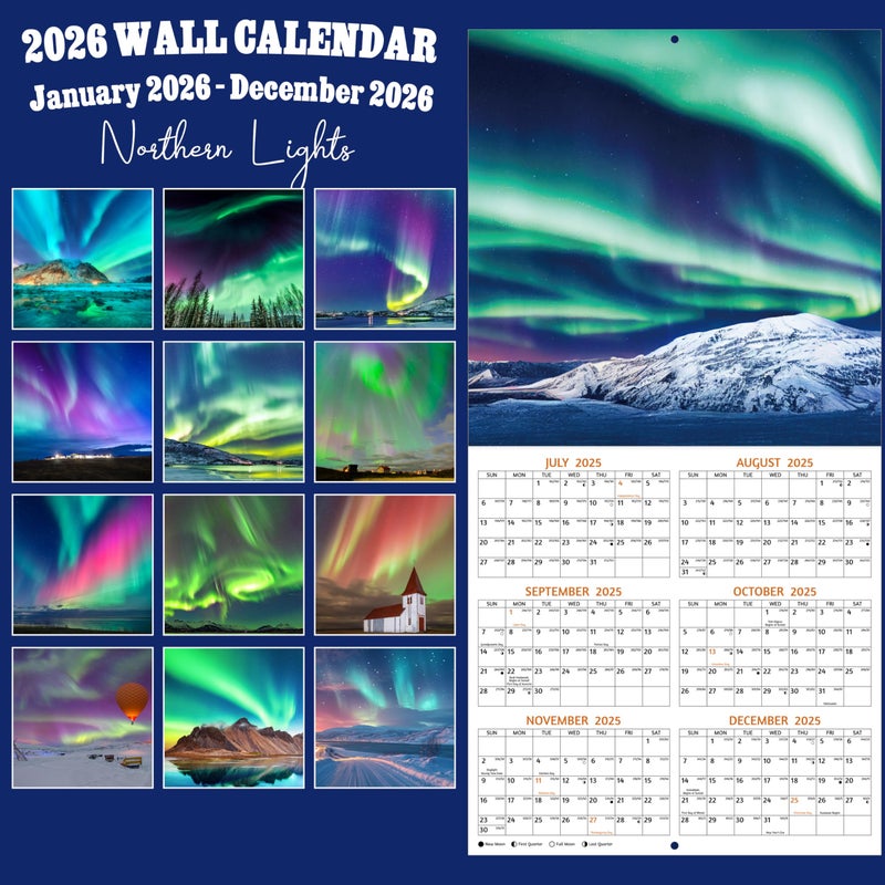 GoiUnlt 2026 Calendar, 2026 Wall Calendar, Northern Lights Calendar 2026 from Jan 2026 - Dec 2026, 12" x 24" (Open), 12 Month Wall Calendar 2026, Large Blocks, Thick Paper, Hanging Holes, Ample Writing Space - Image 3