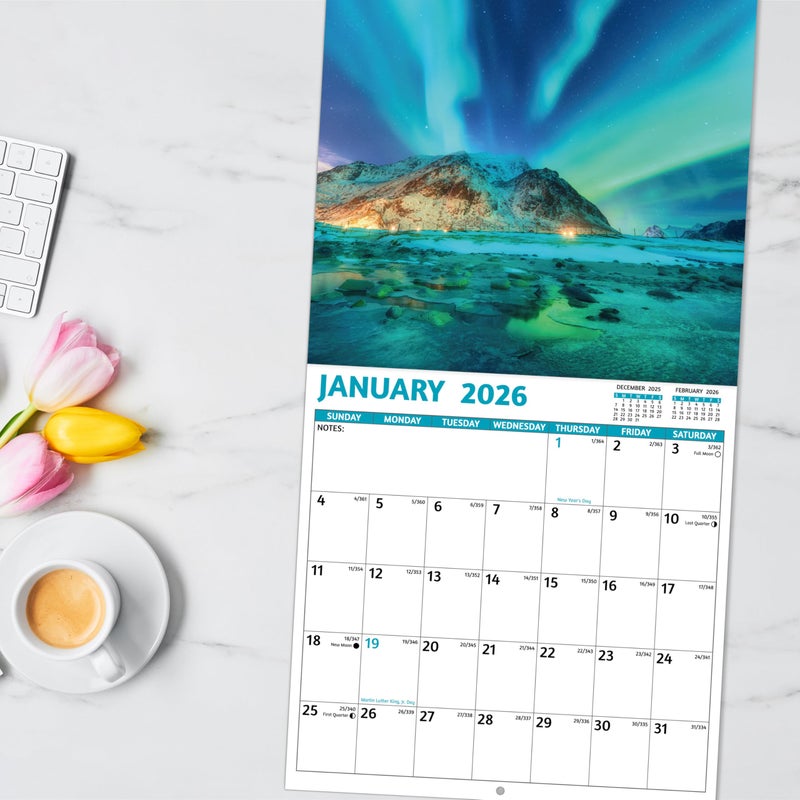 GoiUnlt 2026 Calendar, 2026 Wall Calendar, Northern Lights Calendar 2026 from Jan 2026 - Dec 2026, 12" x 24" (Open), 12 Month Wall Calendar 2026, Large Blocks, Thick Paper, Hanging Holes, Ample Writing Space - Image 2