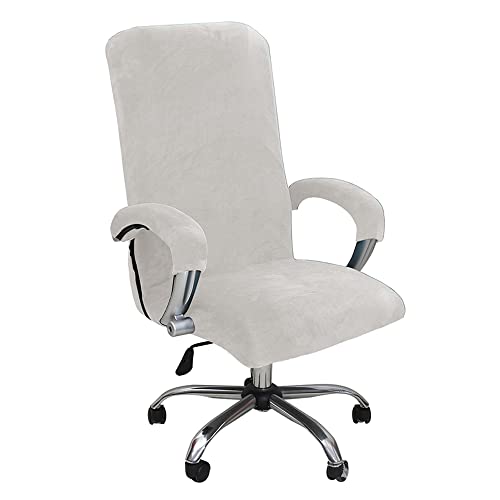 ITFRO 3 Piece Office Chair Cover with Armrest Covers White Velvet Computer Desk Chair Cover with Zipper Universal Rotating Gaming Chair Slipcover High Back Chair Seat Protector White