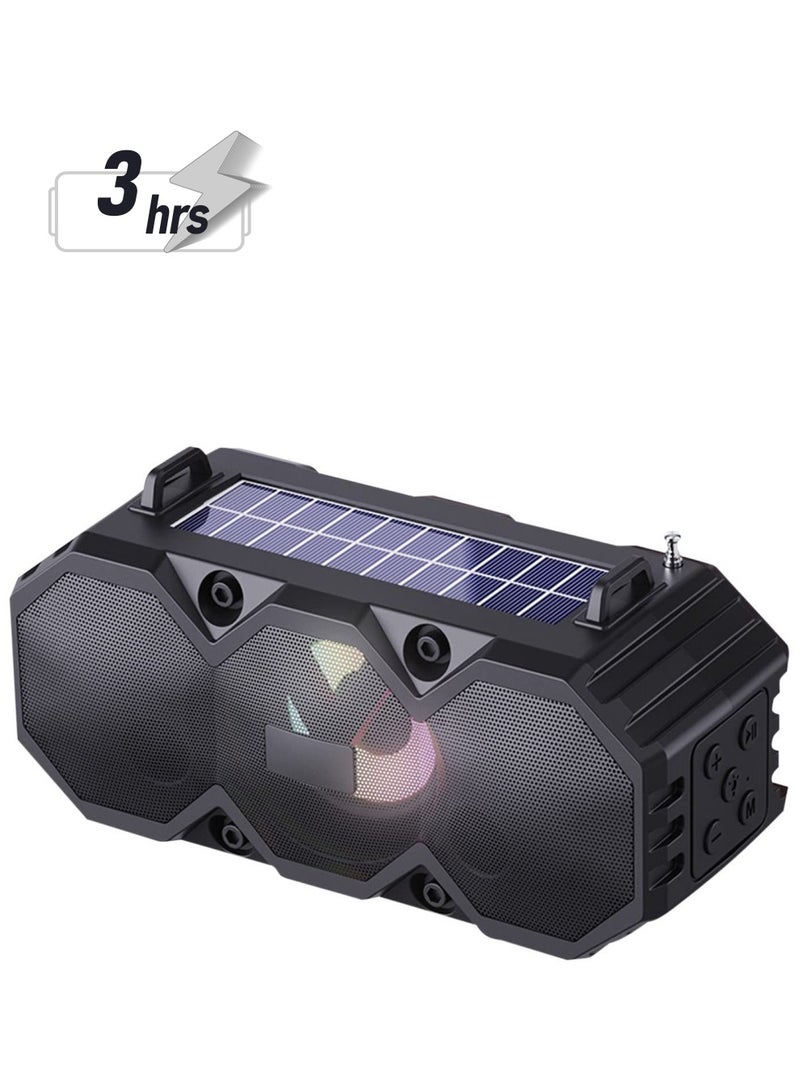 Solar Bluetooth Speaker Portable Hand Carry Solar Bluetooth Speakers Wireless Outdoor Speaker with Subwoofer Deep Bass Powerful Stereo Speaker for Business Travel and Home Party Travel Black - Image 1