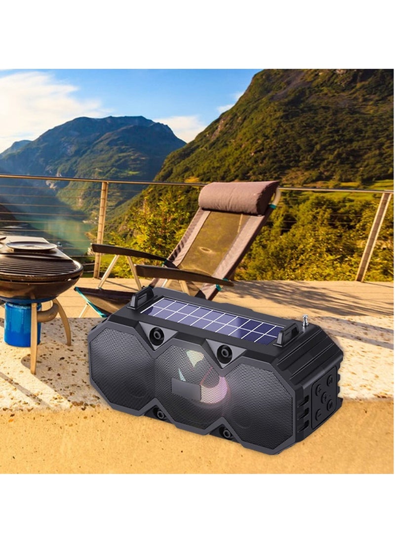 Solar Bluetooth Speaker Portable Hand Carry Solar Bluetooth Speakers Wireless Outdoor Speaker with Subwoofer Deep Bass Powerful Stereo Speaker for Business Travel and Home Party Travel Black - Image 4