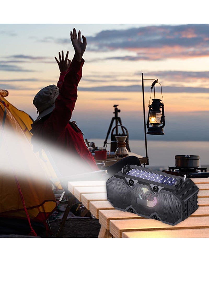 Solar Bluetooth Speaker Portable Hand Carry Solar Bluetooth Speakers Wireless Outdoor Speaker with Subwoofer Deep Bass Powerful Stereo Speaker for Business Travel and Home Party Travel Black - Image 2