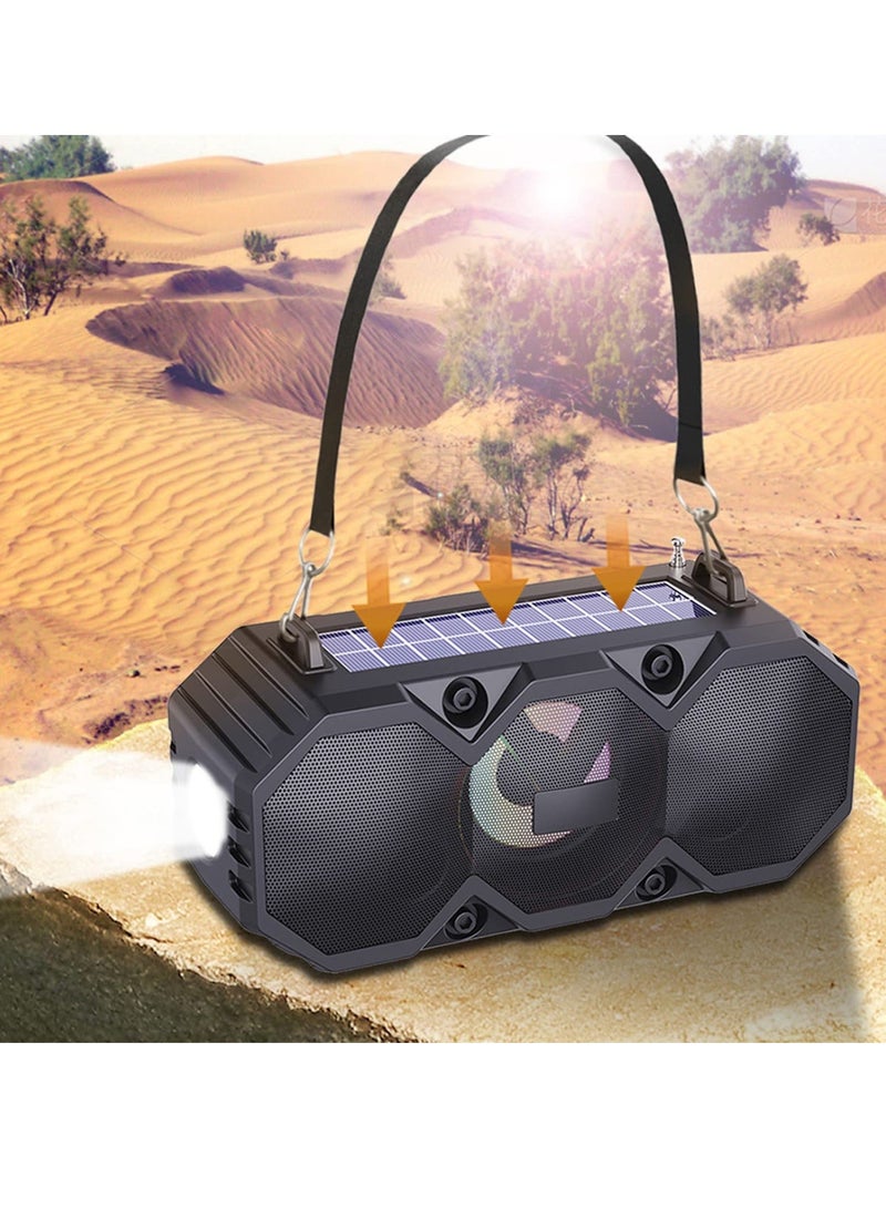 Solar Bluetooth Speaker Portable Hand Carry Solar Bluetooth Speakers Wireless Outdoor Speaker with Subwoofer Deep Bass Powerful Stereo Speaker for Business Travel and Home Party Travel Black - Image 5