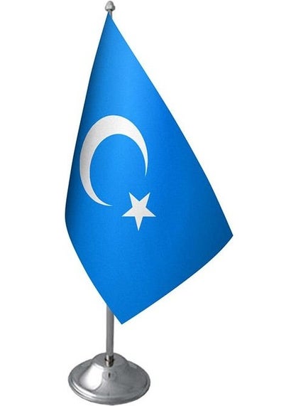 Table Top East Turkestan Flag Chrome Pole Table Flag Set