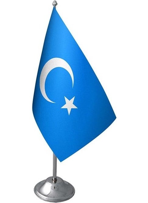 Saturndesign - Table Top East Turkestan Flag Chrome Pole Table Flag Set - Image 1