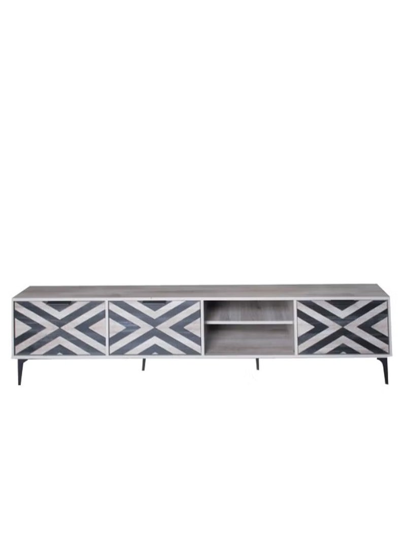 Crest J Modern TV table with geometric design, 200 cm - Image 1