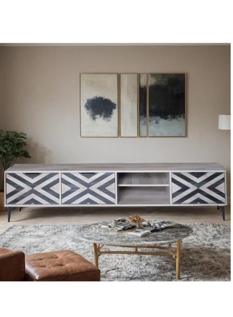 Crest J Modern TV table with geometric design, 200 cm - Image 2