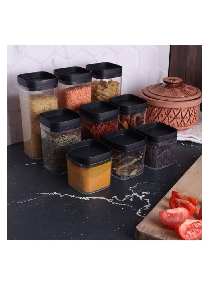 طقم توابل اكريليك 9 × 1 للبقوليات والسكر والقهوة والشاي مجموعة المطبخ متعددة الاستخدامات باحجام مختلفة - Image 1