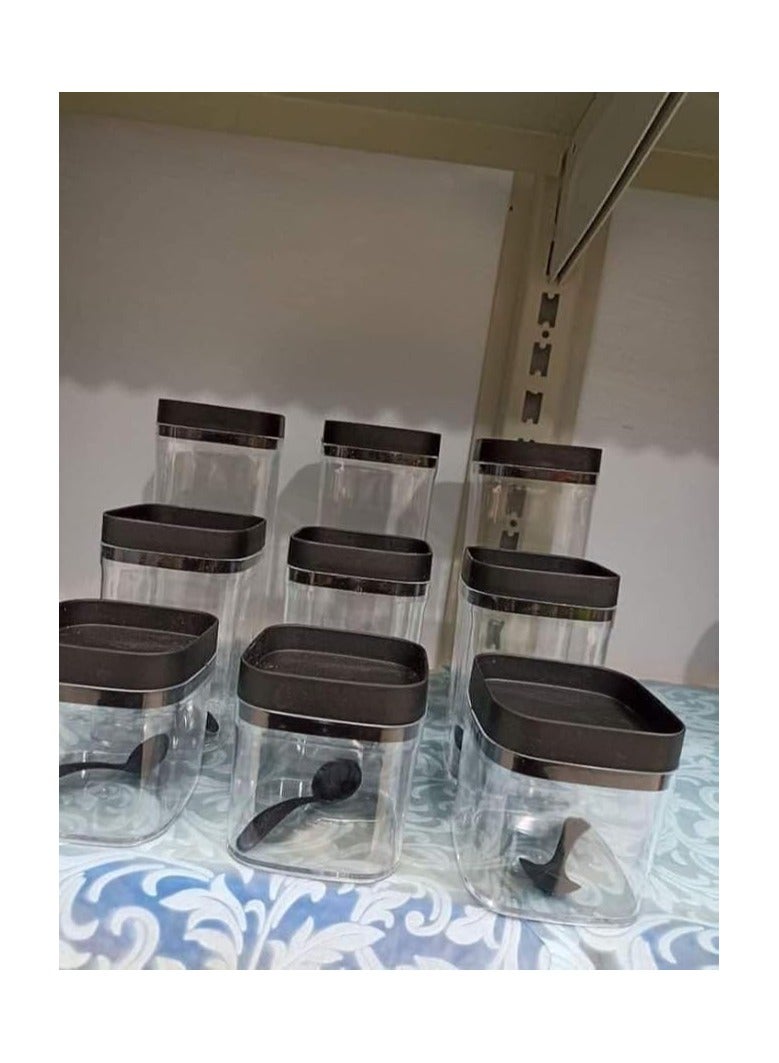 طقم توابل اكريليك 9 × 1 للبقوليات والسكر والقهوة والشاي مجموعة المطبخ متعددة الاستخدامات باحجام مختلفة - Image 2