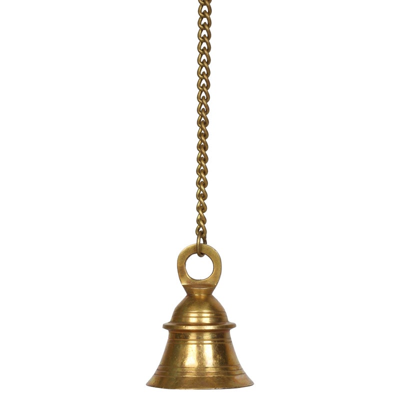 Kartique Brass Hanging Bell with Chain 20 Inch Hanging Length | Antique Golden Finish | Ideal for Temples, Home Decor, and Gifting - Image 5