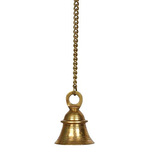 Kartique Brass Hanging Bell with Chain 20 Inch Hanging Length | Antique Golden Finish | Ideal for Temples, Home Decor, and Gifting - Image 1