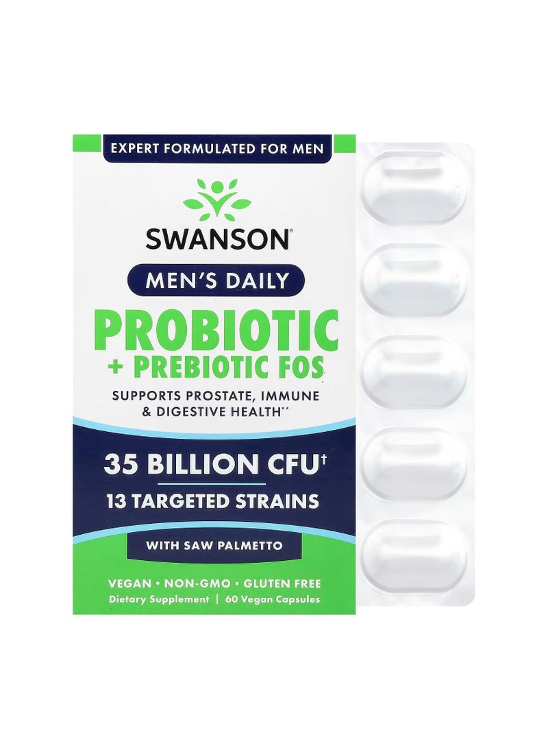 سوانسون، للرجال يوميًا، بروبيوتيك + بريبيوتيك FOS مع بالميتو المنشاري، 35 مليار وحدة تشكيل مستعمرة، 60 كبسولة نباتية