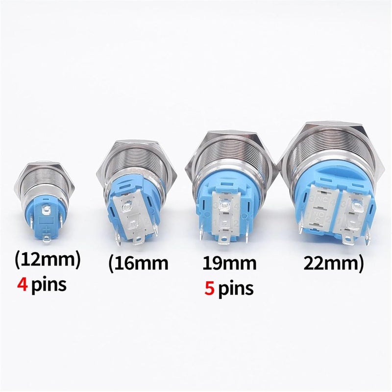 22 مم زر ضغط معدني لحظي يعيد نفسه تلقائياً منفذ طاقة 12 فولت 24 فولت أصفر - Image 3