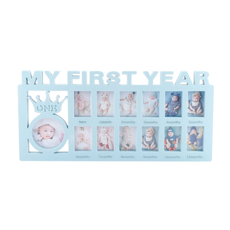 My First Year Frame Baby Picture Keepsake Frame for Photo Memories, Blue